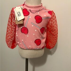 Pink Cherry Kids Top with Red Sleeves